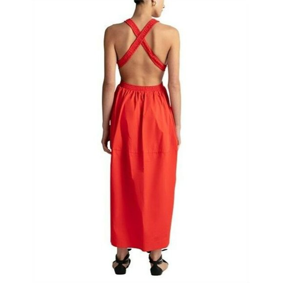 NEW Camilla and Marc Pollina Midi Dress Women Size 14 Open Cross Back Cutout Red - Picture 3 of 8